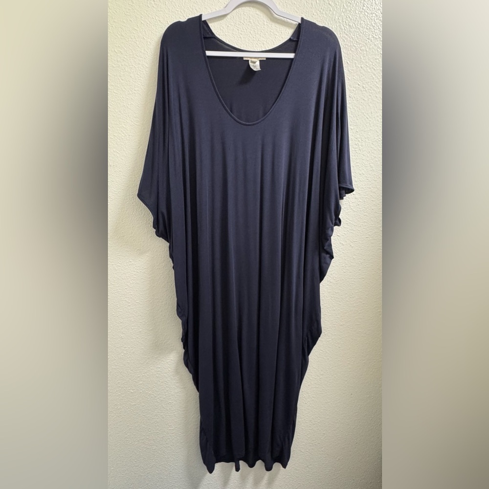 Barefoot Dreams Luxe Milk Jersey Caftan Dress Dolman Sleeve Blue One Size Plus